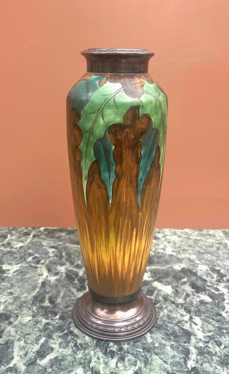 Art Deco Ceramic Vase With Silver Frame (minerva Hallmark)