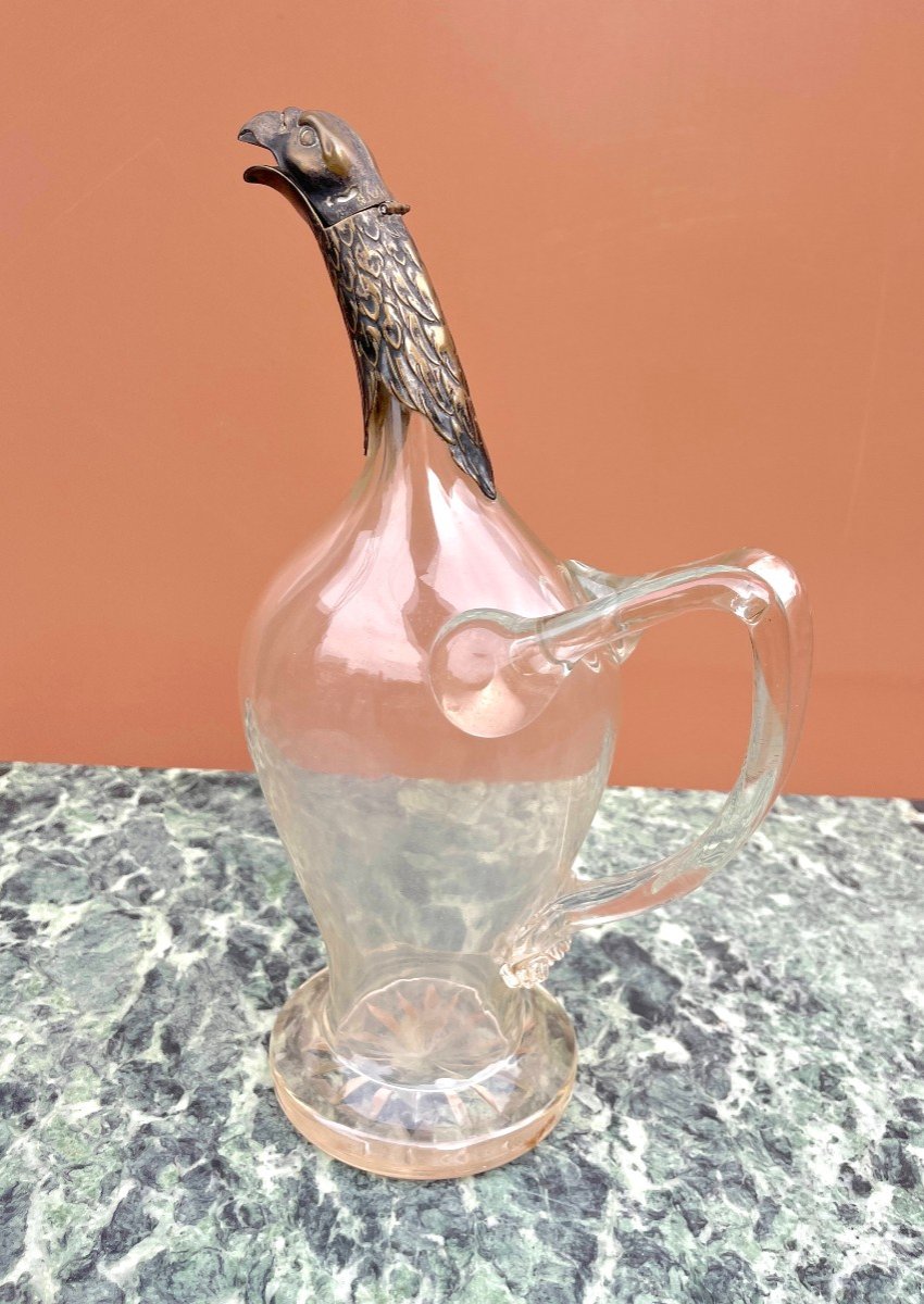 Carafe En Verre Soufflé Bec Verseur Tête d'Aigle En Bronze-photo-5