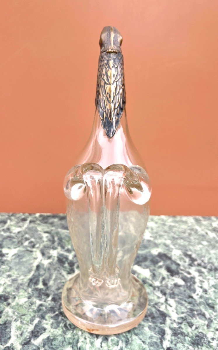 Blown Glass Carafe With Bronze Eagle Head Spout-photo-6