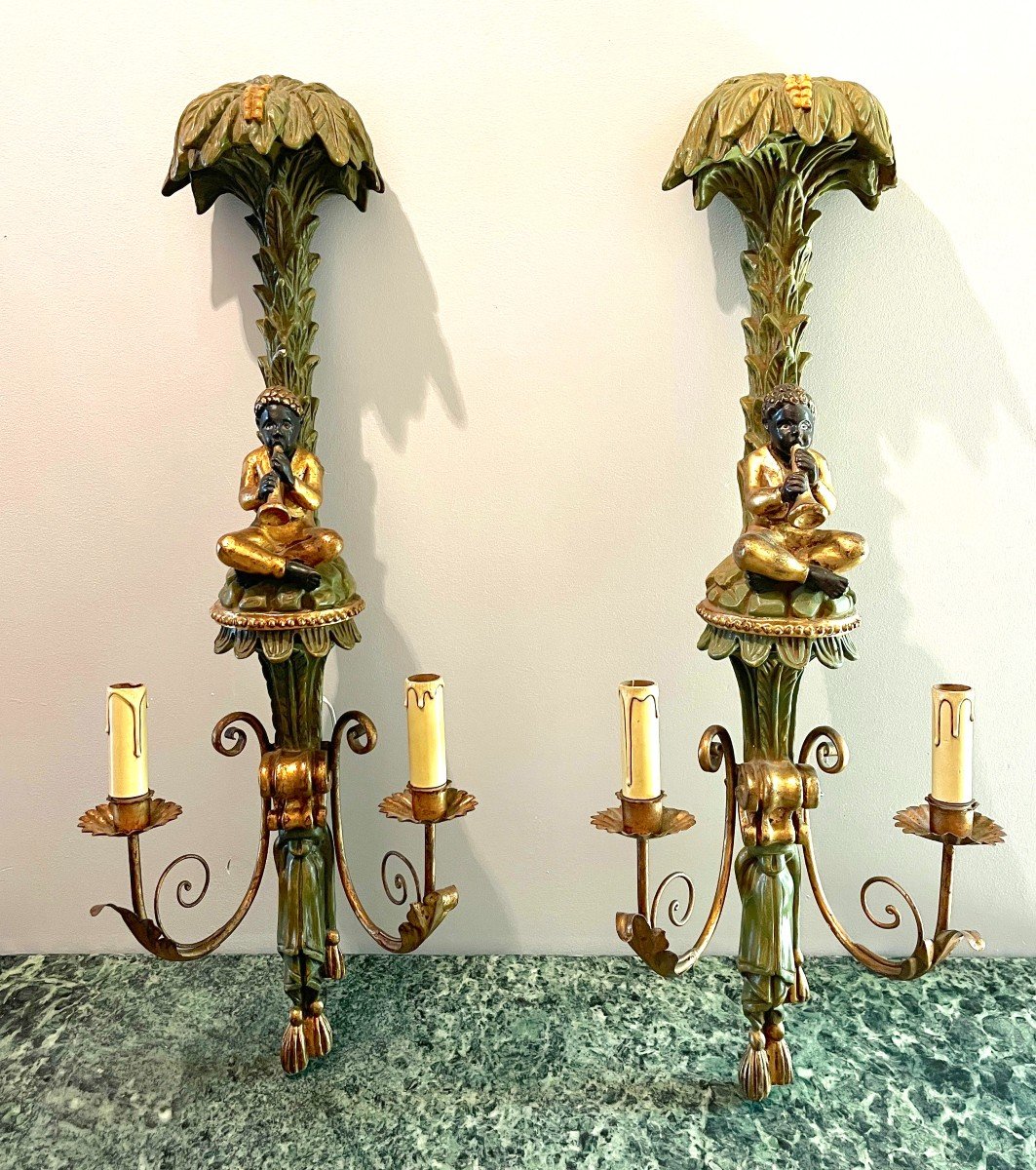 Pair Of Nubian Wooden Wall Lights