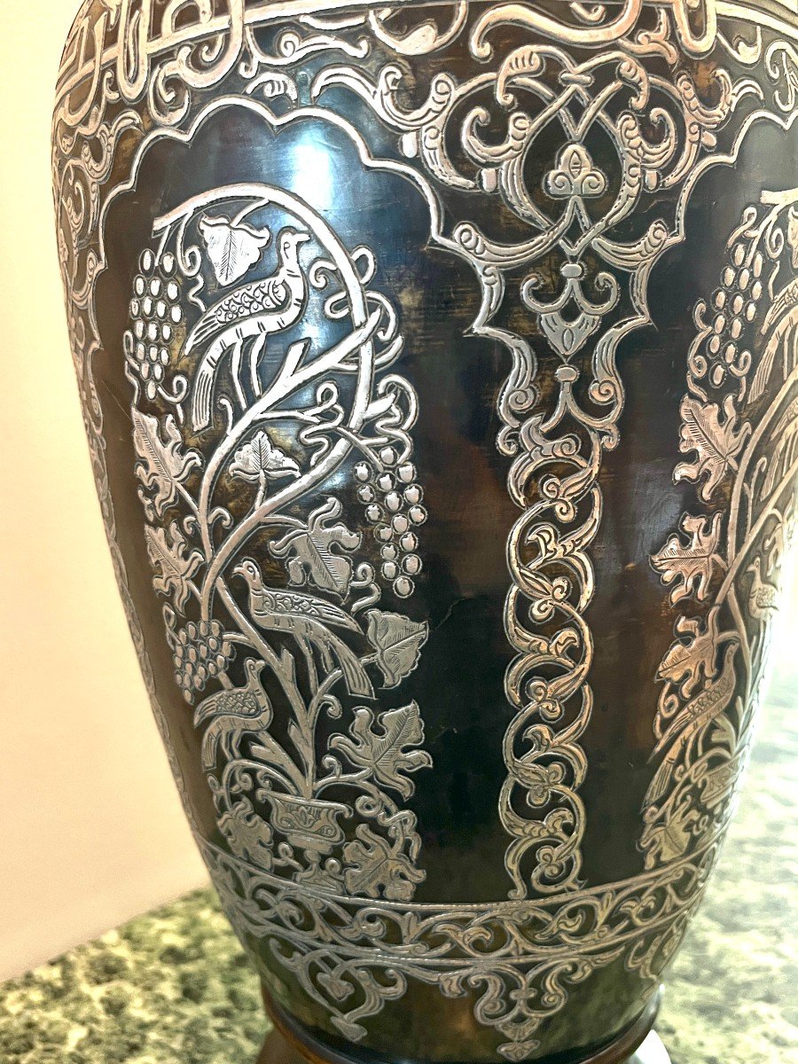 Vase En Bronze Et Argent Oriental-photo-3