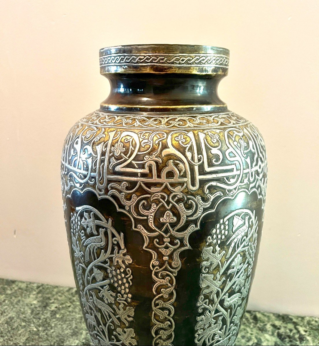 Vase En Bronze Et Argent Oriental-photo-4