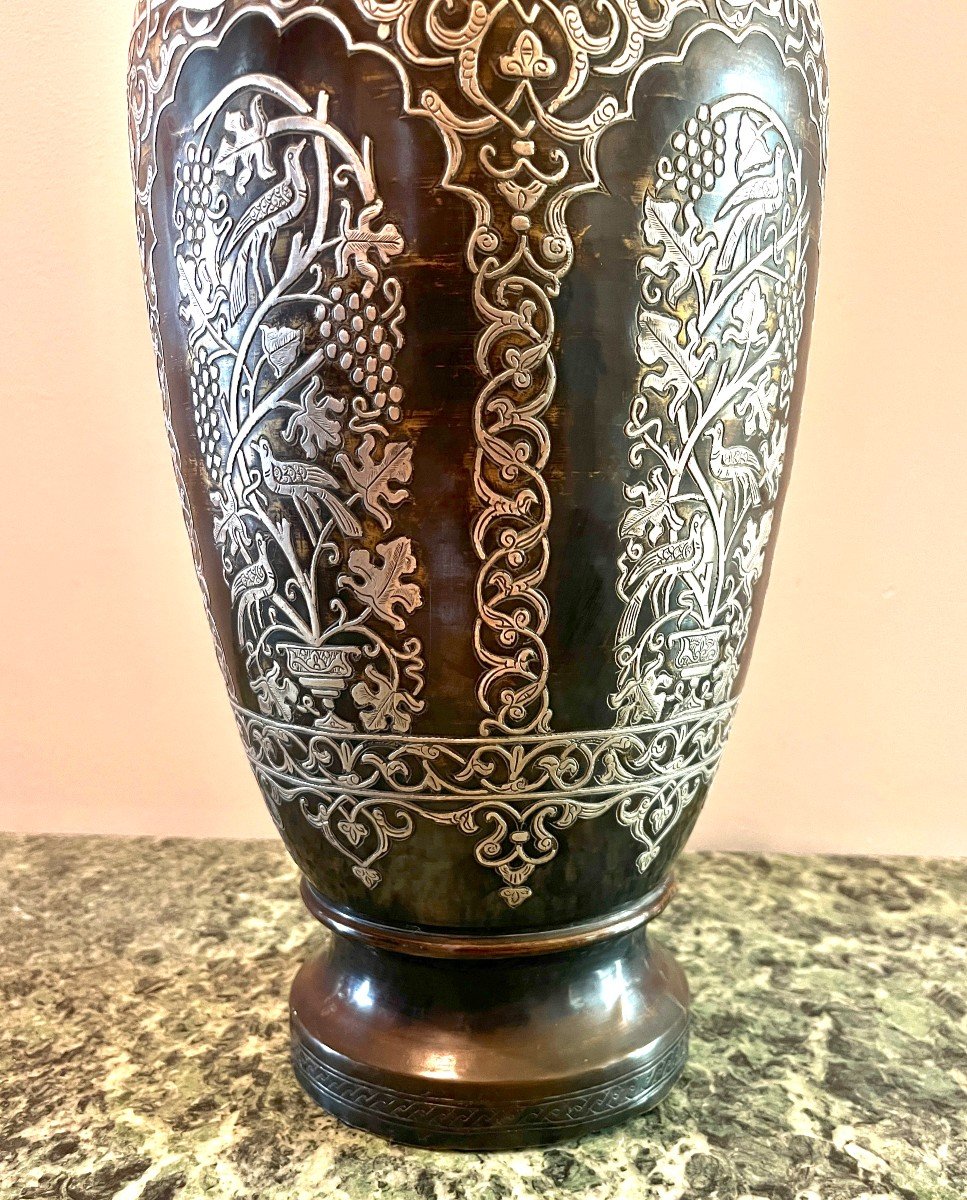 Vase En Bronze Et Argent Oriental-photo-5