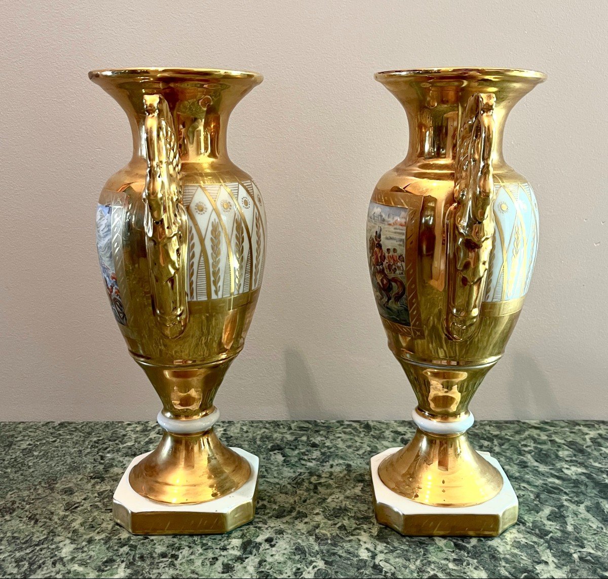 Pair Of Porcelain Vases Of Paris Style With Battle Scene Decoration-photo-6