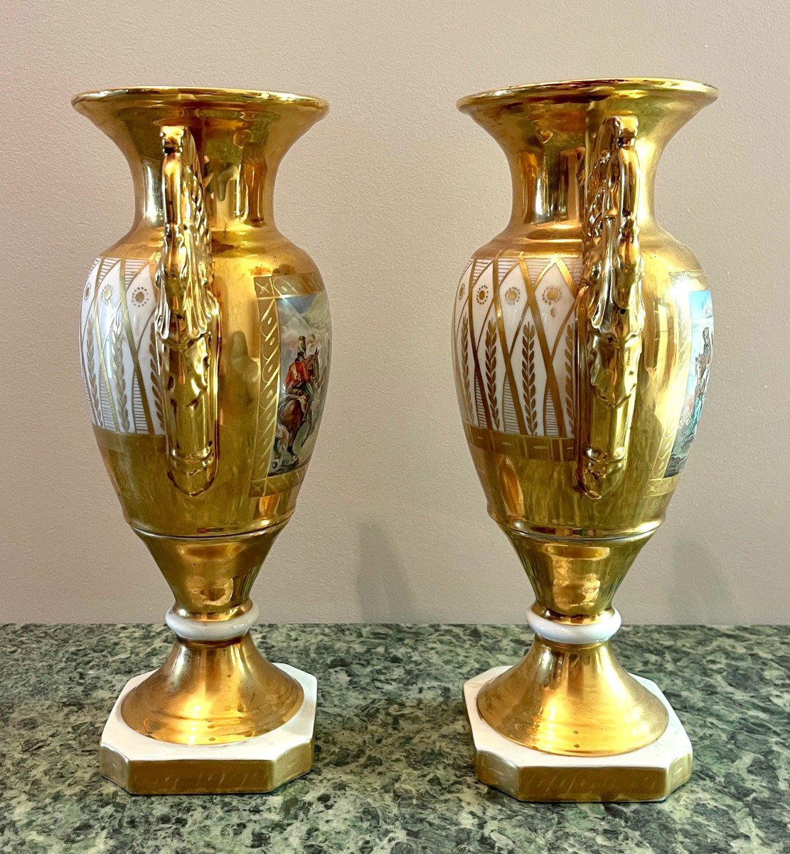 Pair Of Porcelain Vases Of Paris Style With Battle Scene Decoration-photo-7