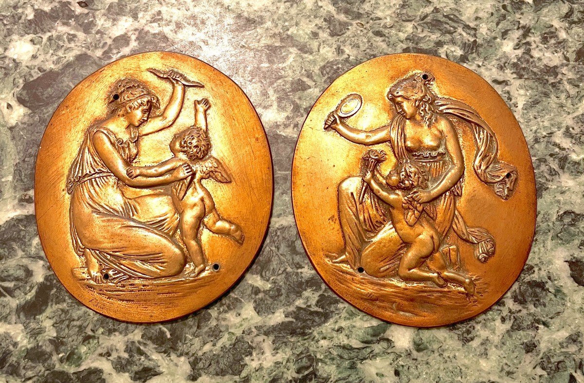 Two Oval Medallions In Gilt Bronze Empire Style 3