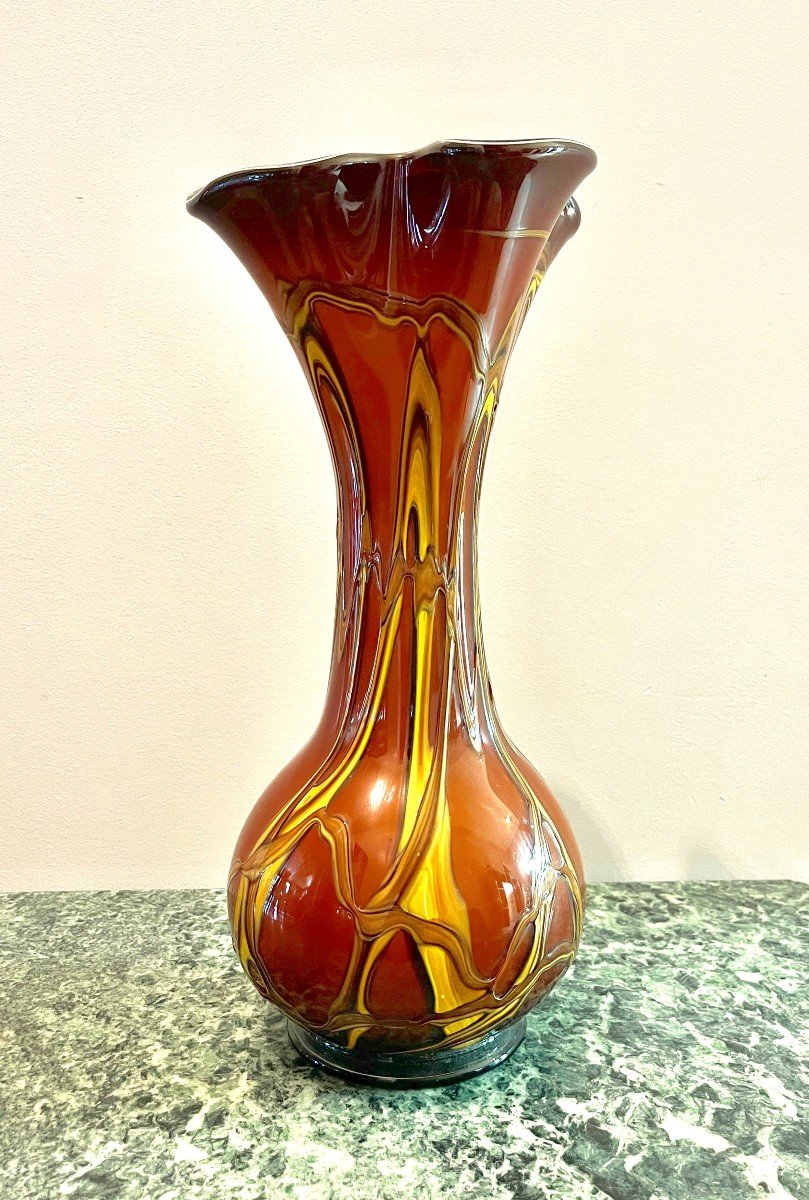 Grand Vase En Verre Soufflé à Décor Marmoréen 1960-1970-photo-1