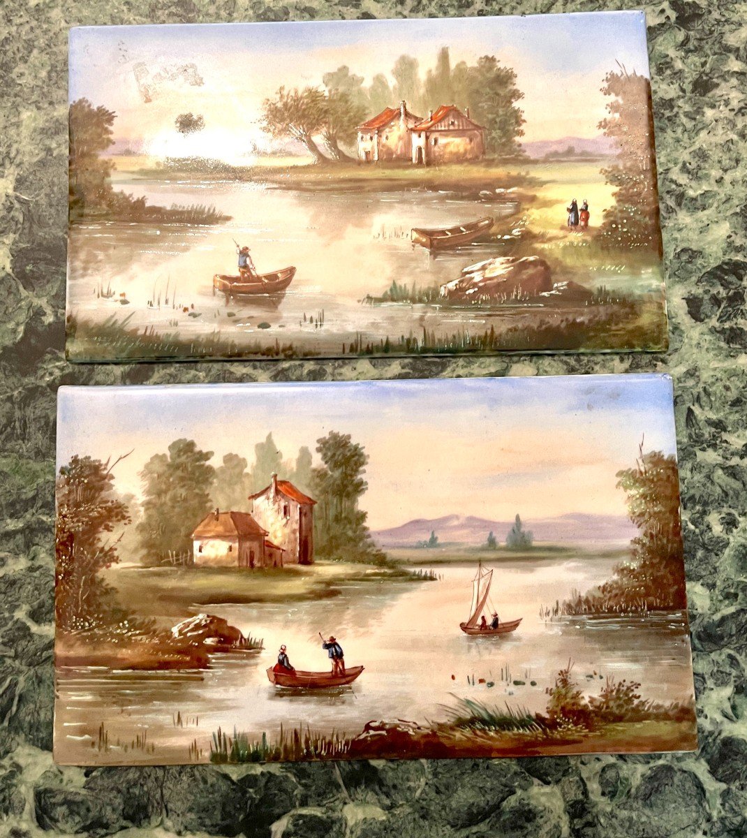 Pair Of 19th Century Painted Porcelain Plaques-photo-1