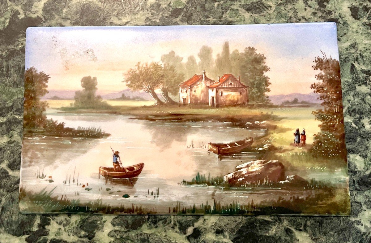 Pair Of 19th Century Painted Porcelain Plaques-photo-2