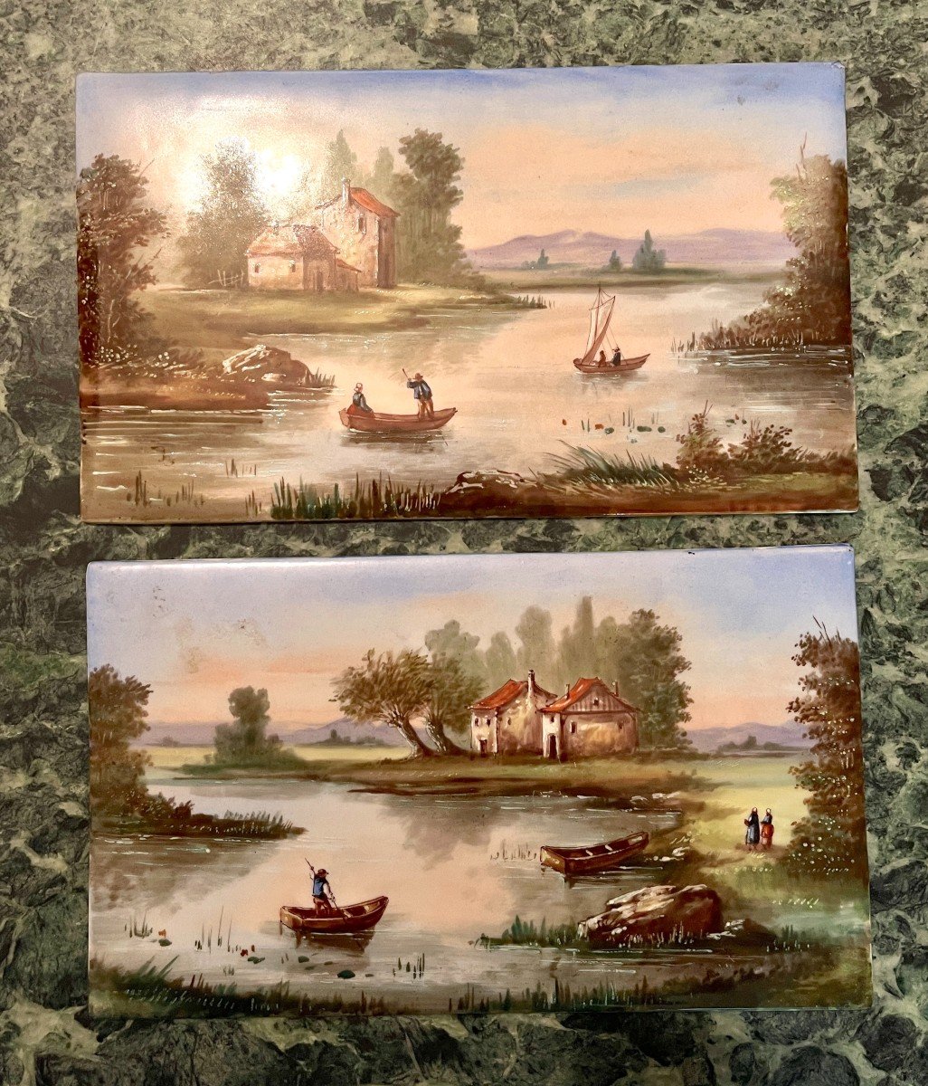 Pair Of 19th Century Painted Porcelain Plaques-photo-6