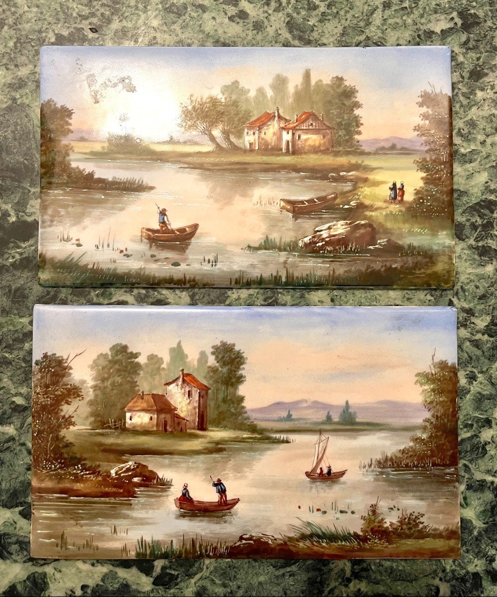 Pair Of 19th Century Painted Porcelain Plaques-photo-7