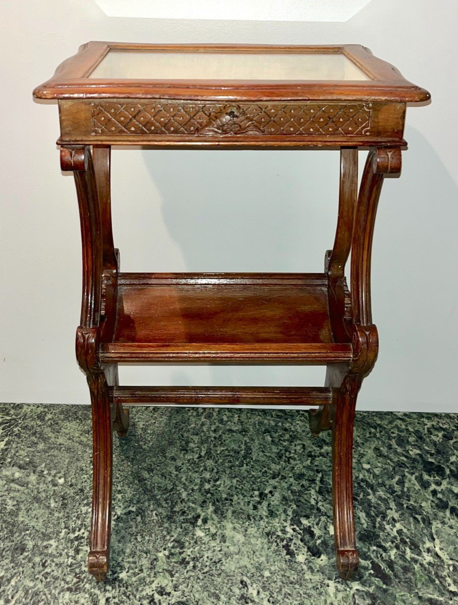 Small Louis XV Style Carved Walnut Display Table, 19th Century-photo-1