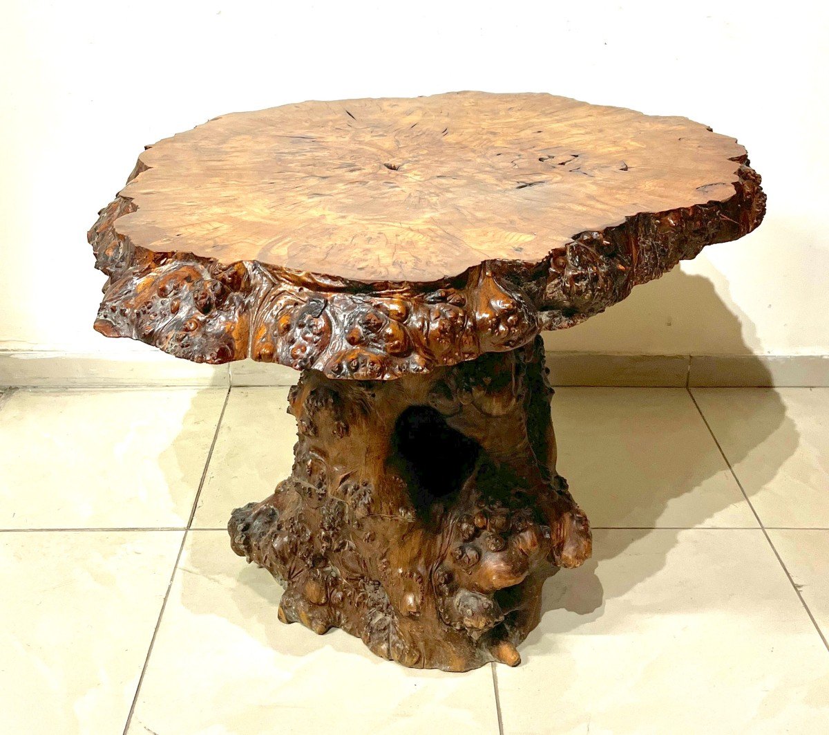 Table guéridon en tronc d'arbre et racine-photo-4