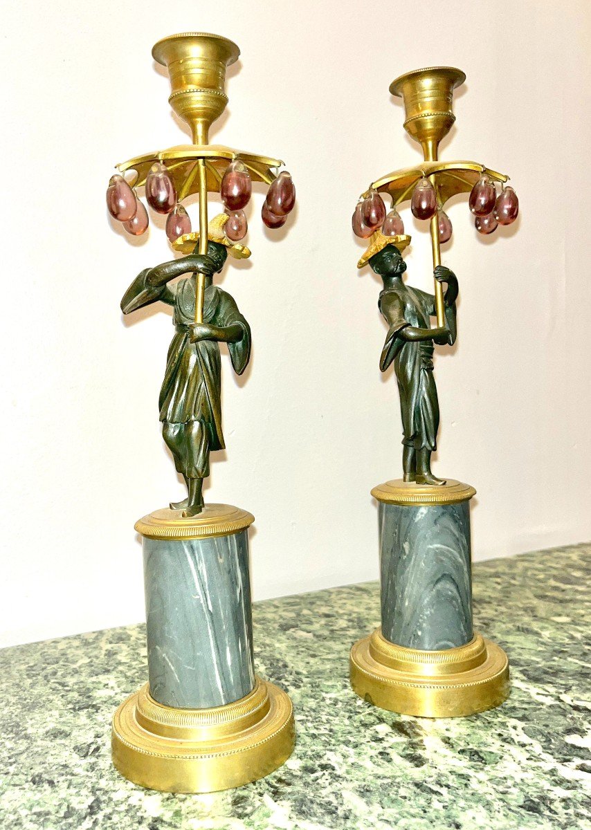 Pair Of Candlesticks, 18th Century, Lxvidirectory Period-photo-2