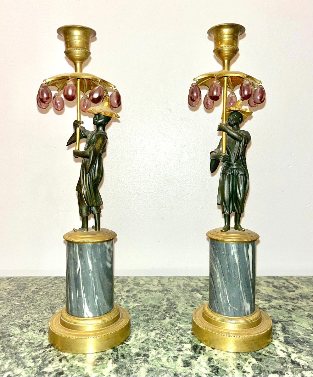 Pair Of Candlesticks, 18th Century, Lxvidirectory Period-photo-4