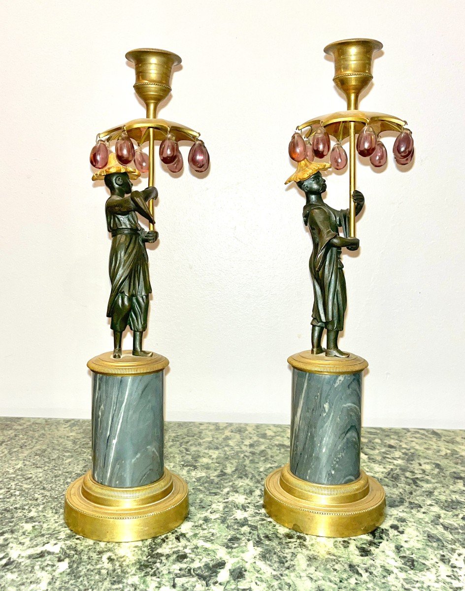 Pair Of Candlesticks, 18th Century, Lxvidirectory Period-photo-3