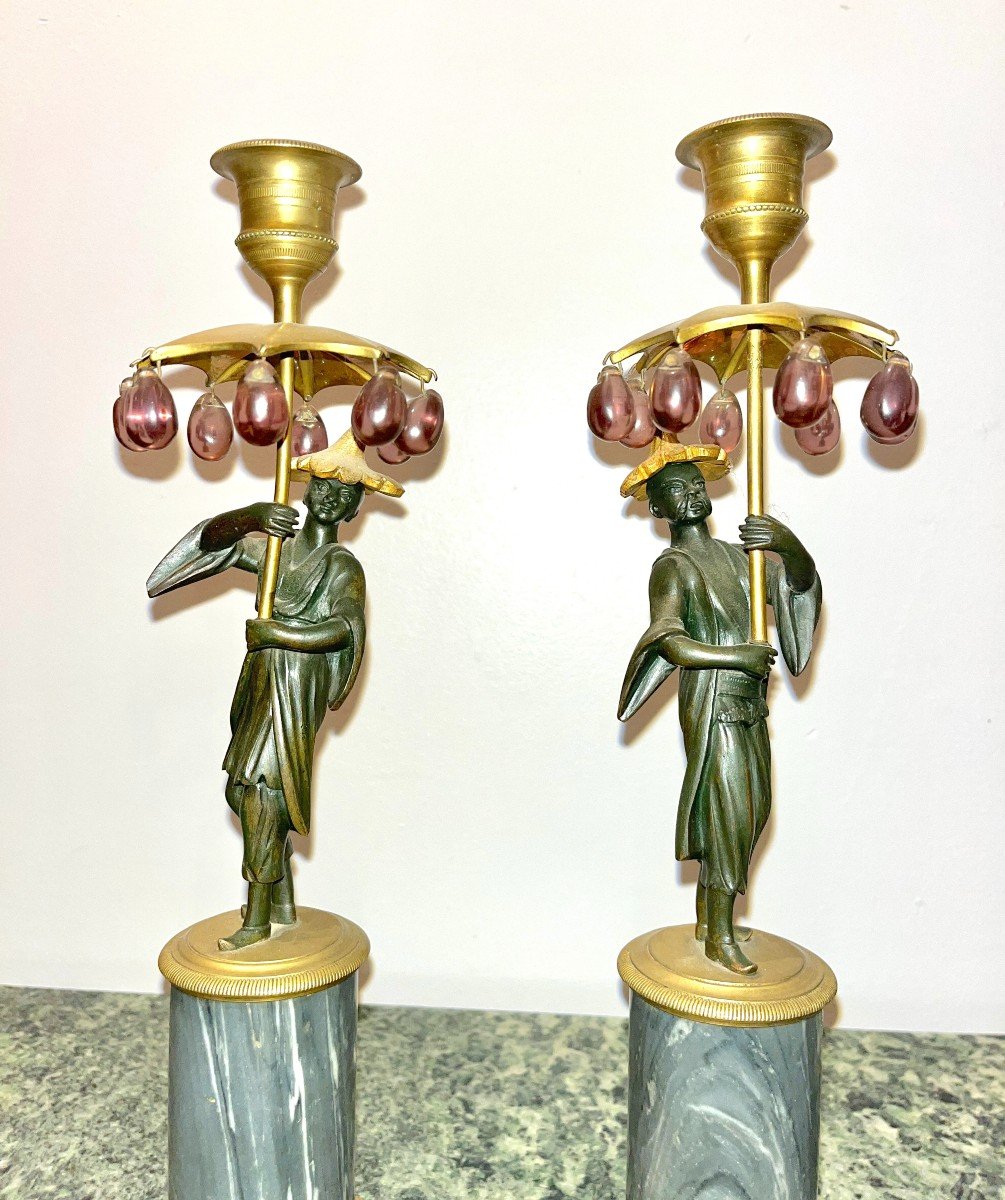 Pair Of Candlesticks, 18th Century, Lxvidirectory Period-photo-4