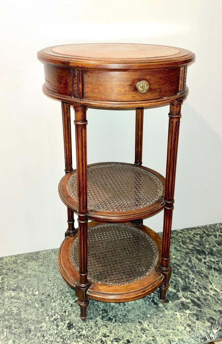 Round Bedside Table Louis XVI Style, 19th Century