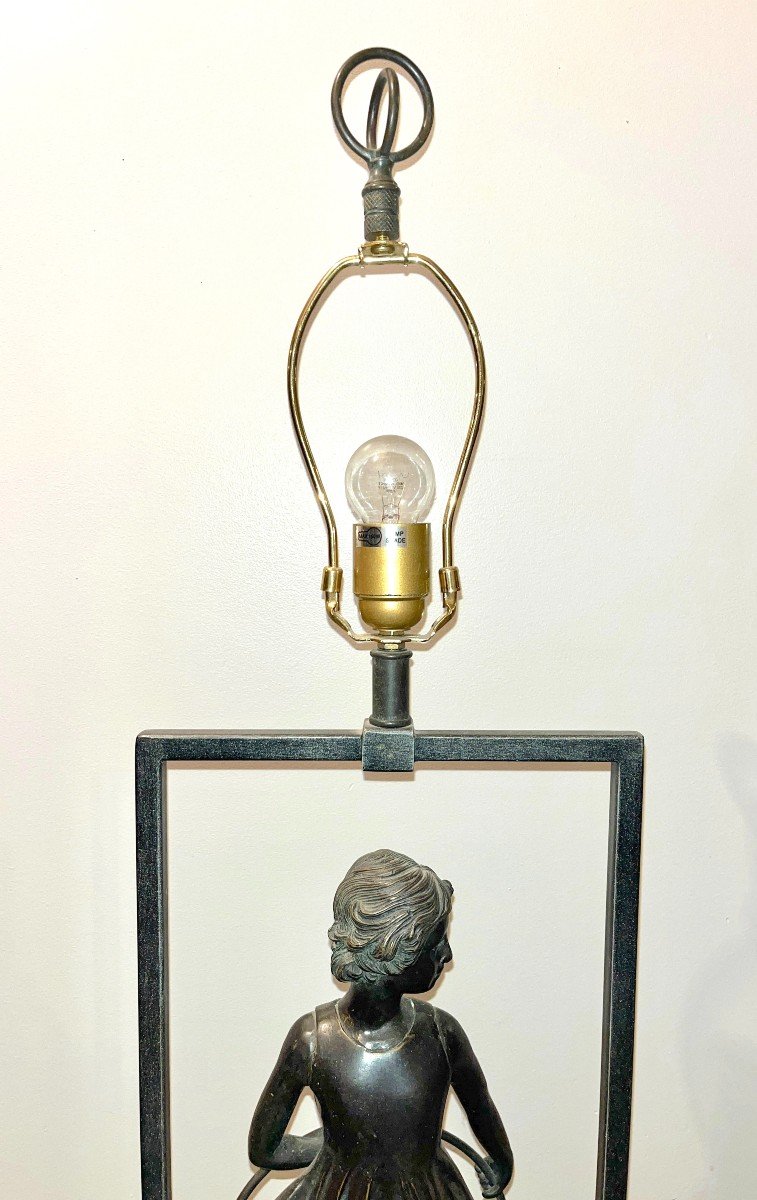 Bronze Lamp Young Girl With Hoops-photo-4