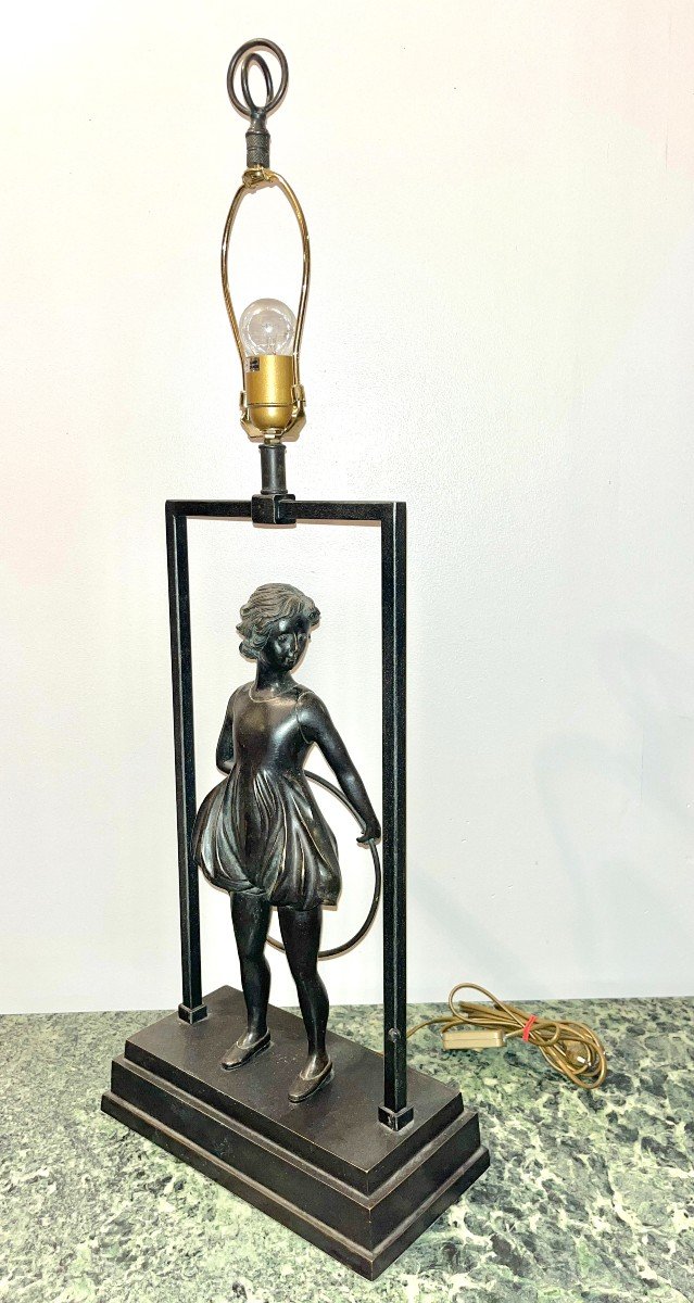 Bronze Lamp Young Girl With Hoops-photo-1