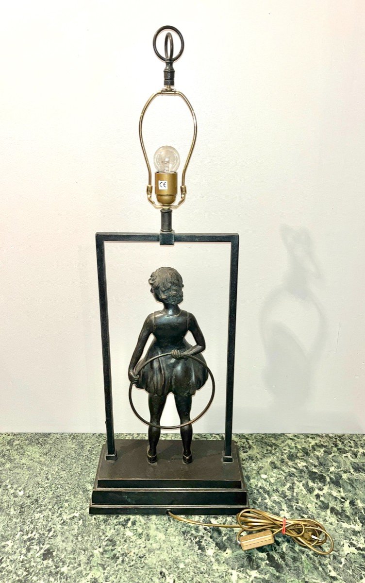 Bronze Lamp Young Girl With Hoops-photo-2