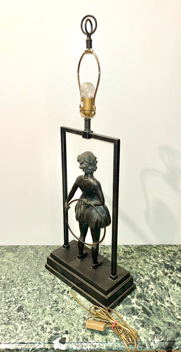 Bronze Lamp Young Girl With Hoops-photo-3