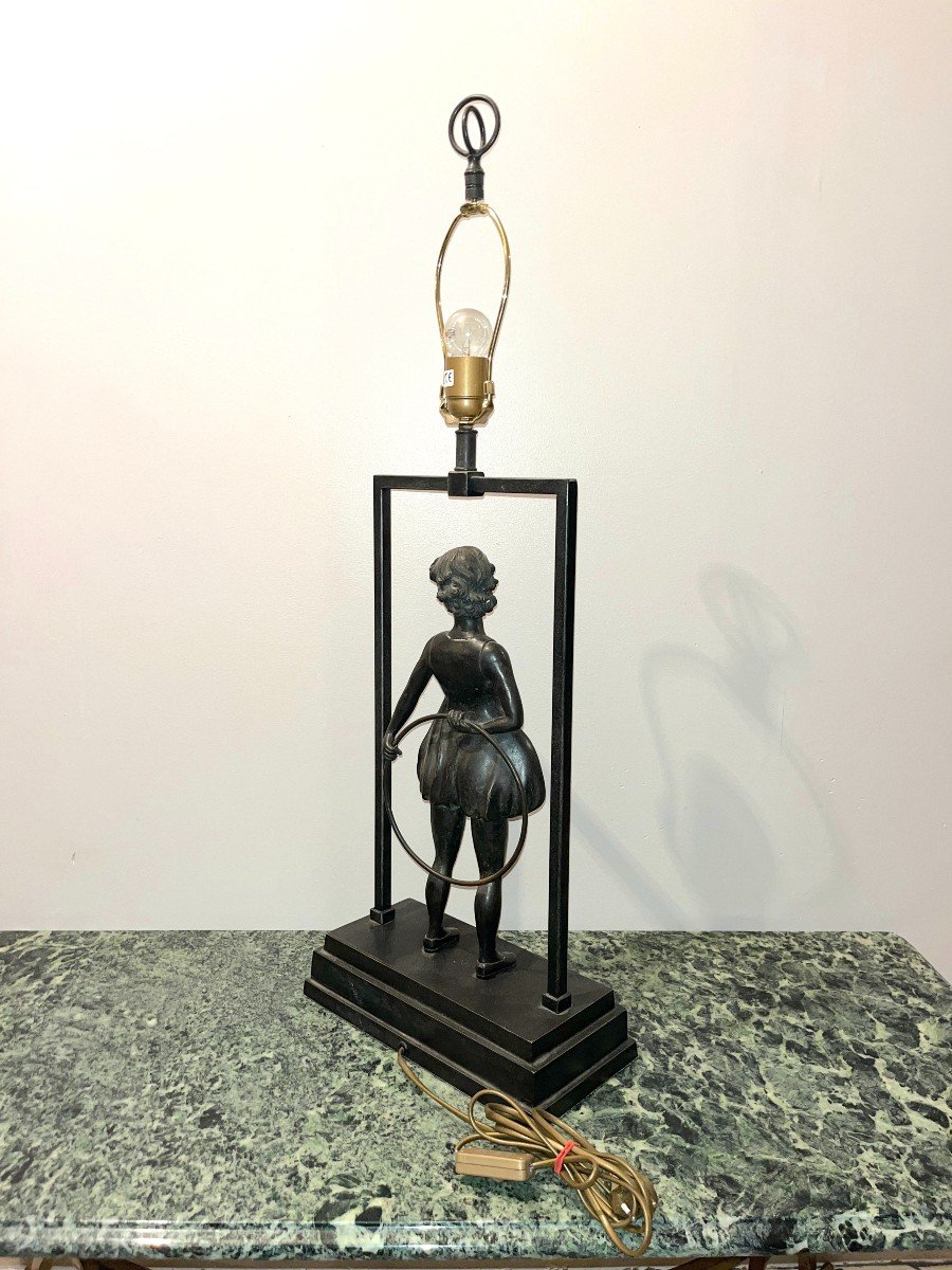 Bronze Lamp Young Girl With Hoops-photo-4