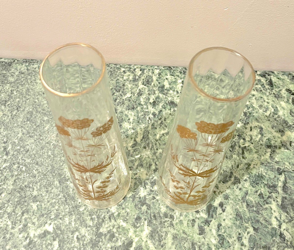 Pair Of Crystal Vases With Gold Enamel Decor-photo-4