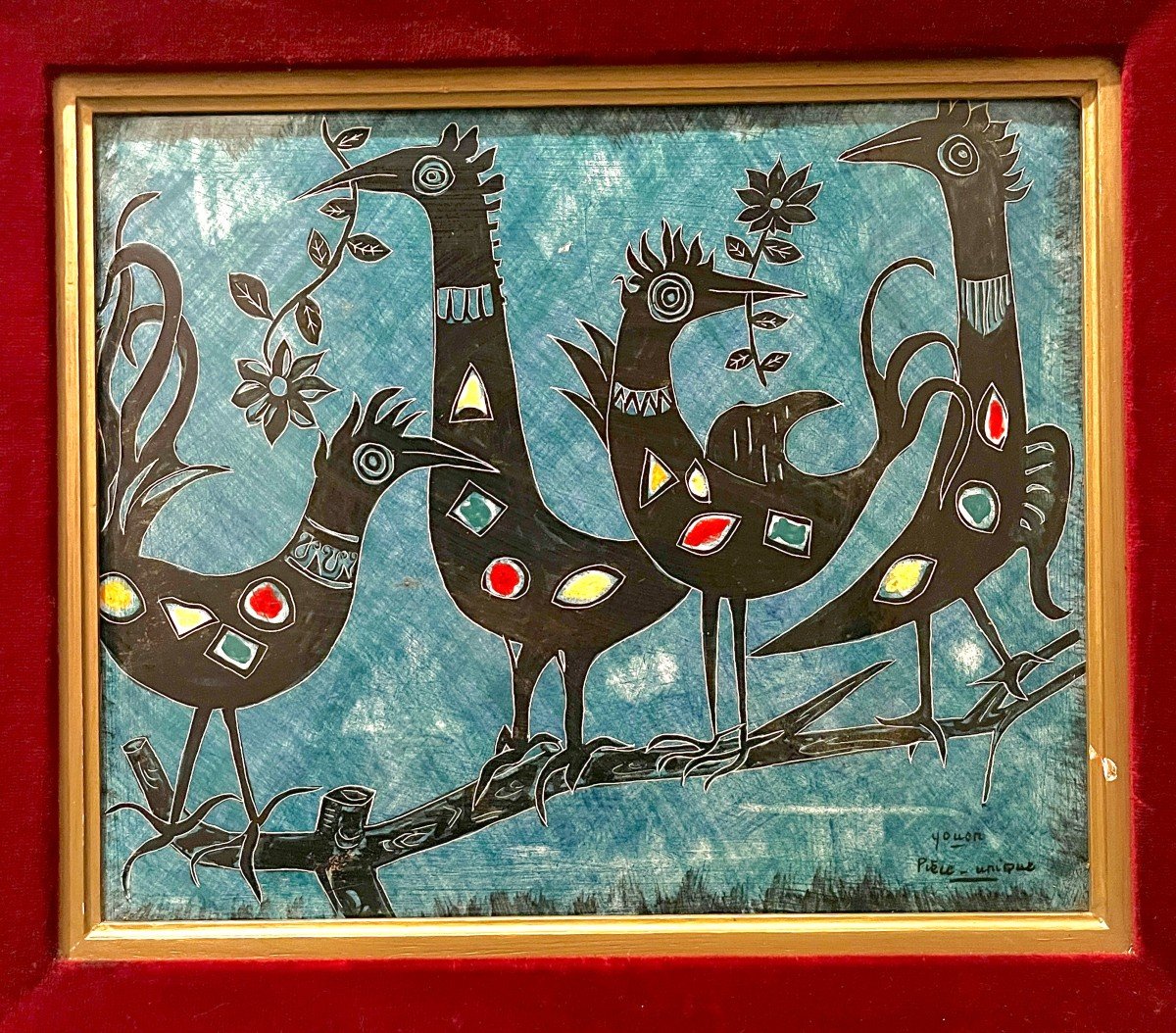 Youen Ceramic Plaque With Framed Stylized Birds Decor-photo-2