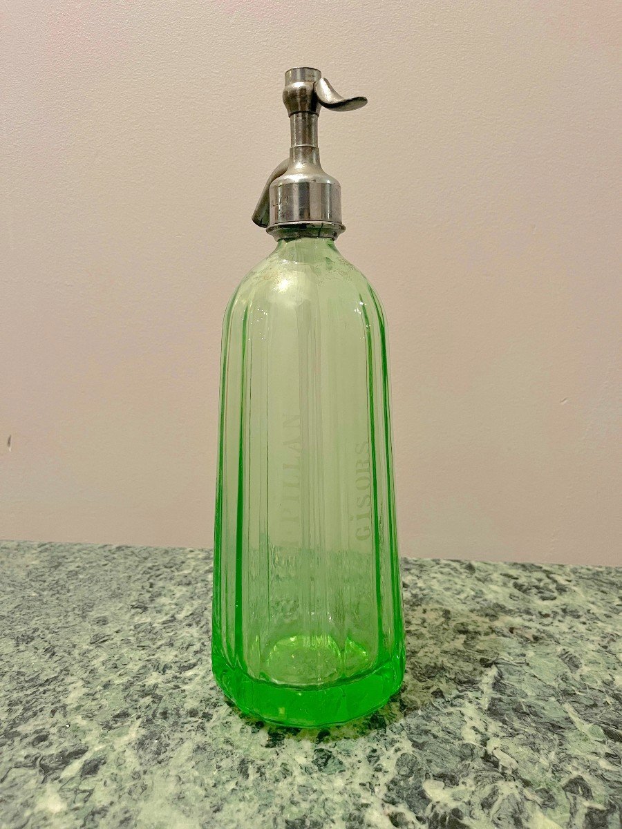 Art Deco Siphon Seltzer Water In Ouraline Glass In Green Color M. Pillan Gisors-photo-2