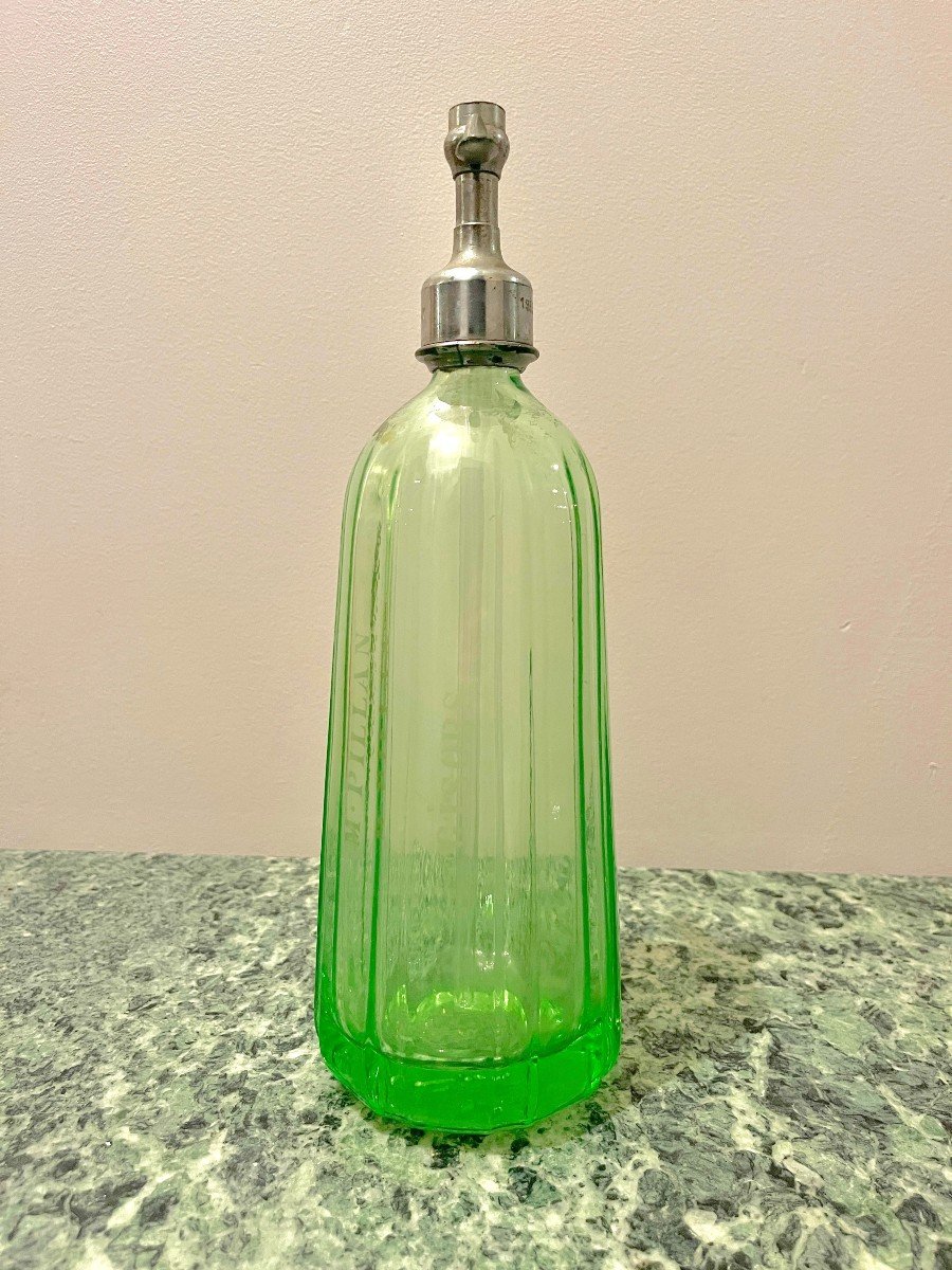 Art Deco Siphon Seltzer Water In Ouraline Glass In Green Color M. Pillan Gisors-photo-3