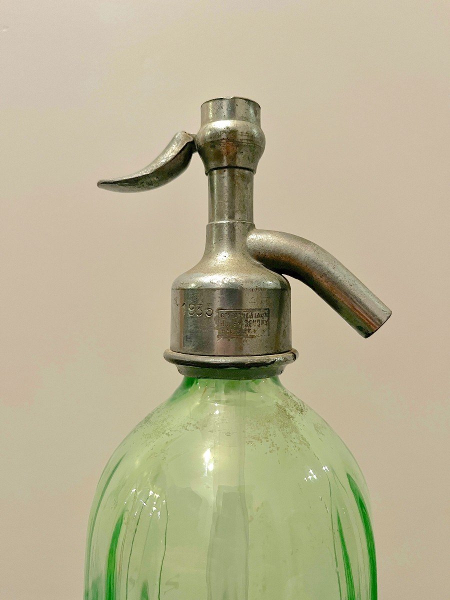 Art Deco Siphon Seltzer Water In Ouraline Glass In Green Color M. Pillan Gisors-photo-4