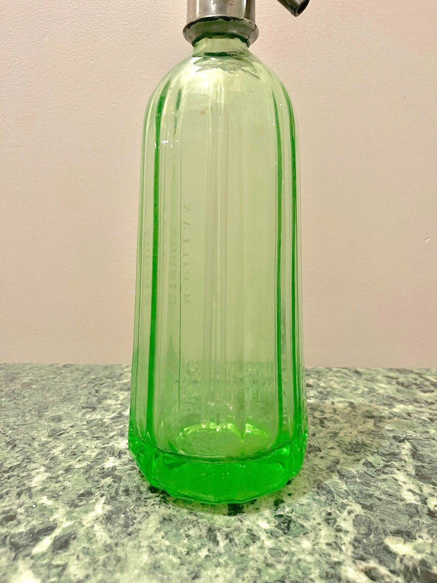 Art Deco Siphon Seltzer Water In Ouraline Glass In Green Color M. Pillan Gisors-photo-2