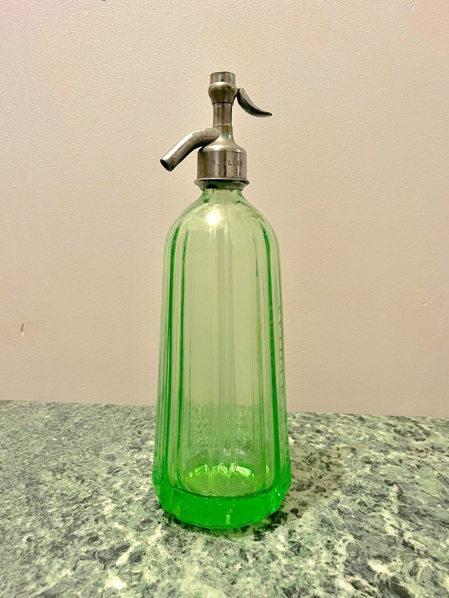 Art Deco Siphon Seltzer Water In Ouraline Glass In Green Color M. Pillan Gisors-photo-4