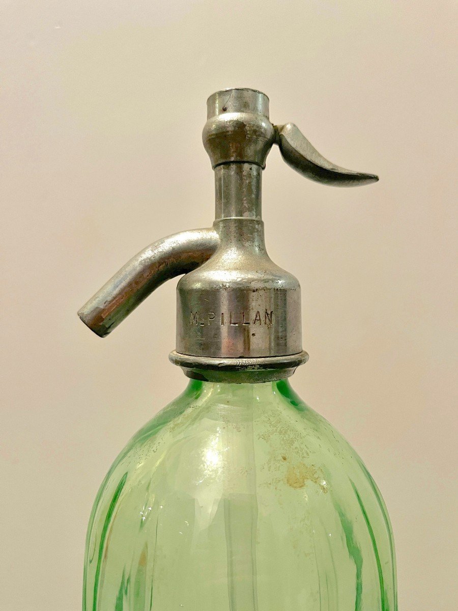 Art Deco Siphon Seltzer Water In Ouraline Glass In Green Color M. Pillan Gisors-photo-5