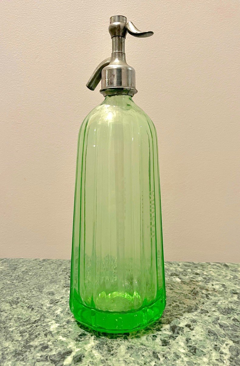 Art Deco Siphon Seltzer Water In Ouraline Glass In Green Color M. Pillan Gisors-photo-7