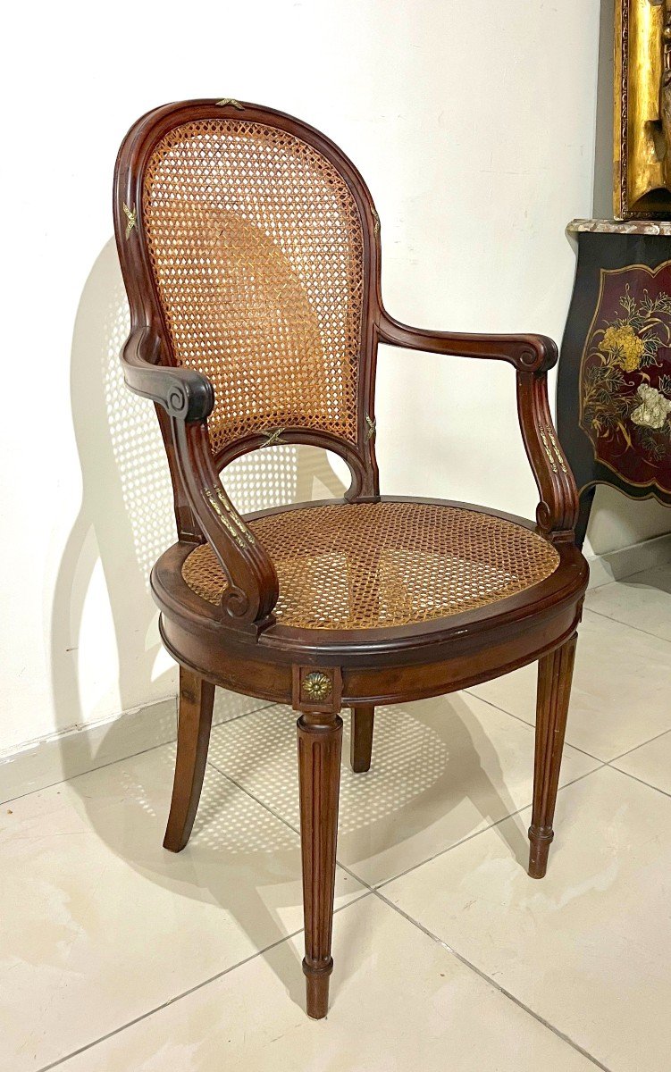 19th Century Lxvi Style Mahogany And Bronze Armchair-photo-2