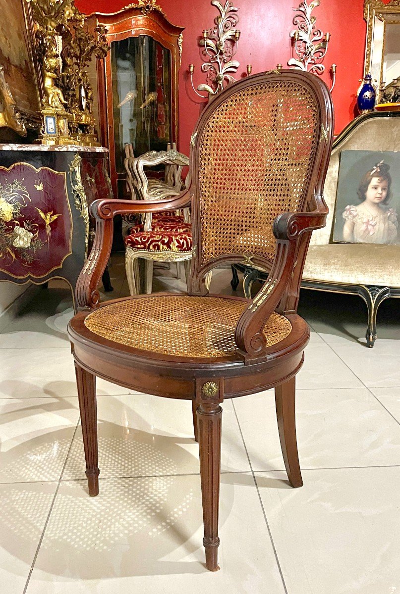 19th Century Lxvi Style Mahogany And Bronze Armchair-photo-3