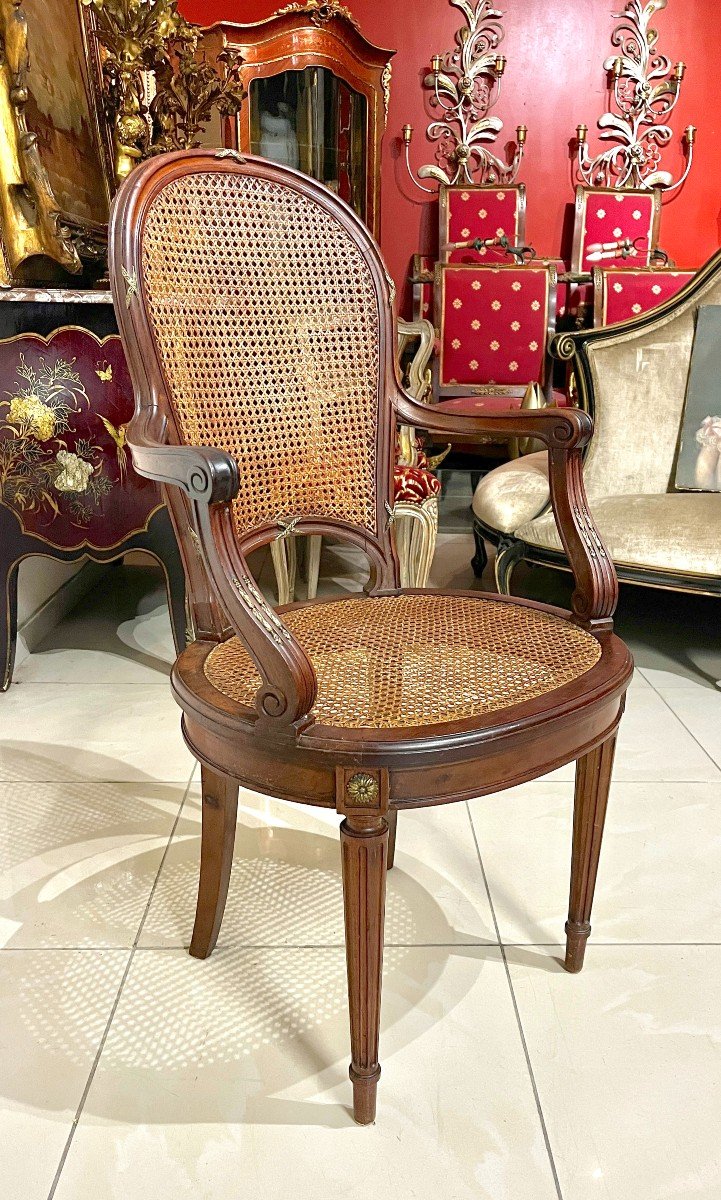 19th Century Lxvi Style Mahogany And Bronze Armchair-photo-4