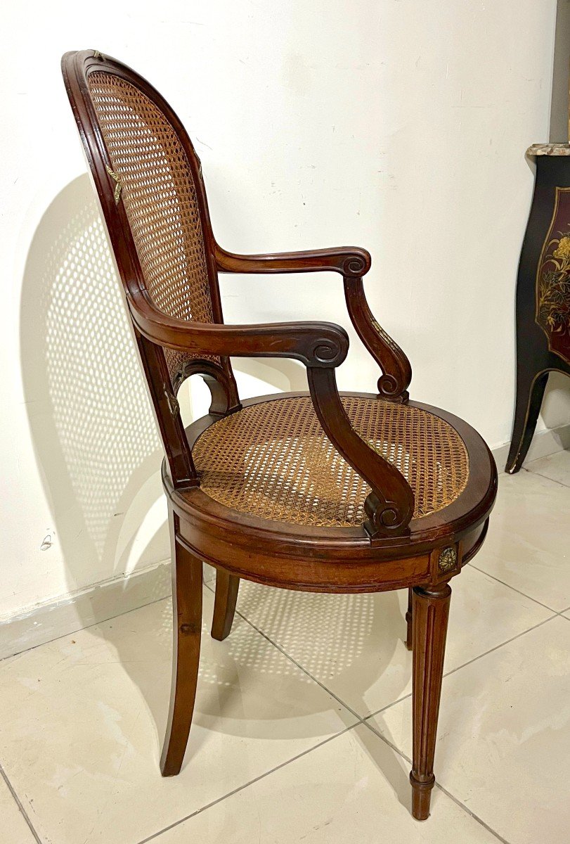 19th Century Lxvi Style Mahogany And Bronze Armchair-photo-2