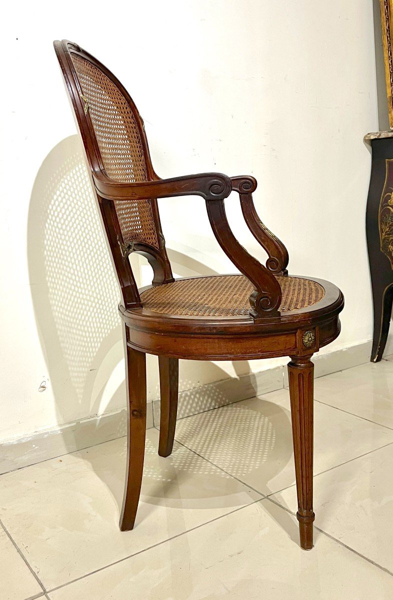 19th Century Lxvi Style Mahogany And Bronze Armchair-photo-3