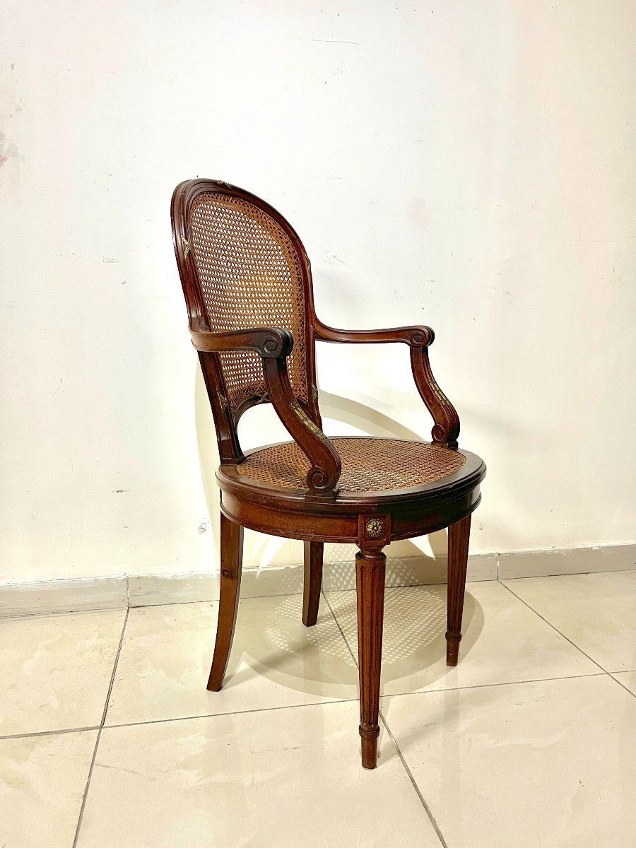 19th Century Lxvi Style Mahogany And Bronze Armchair-photo-4