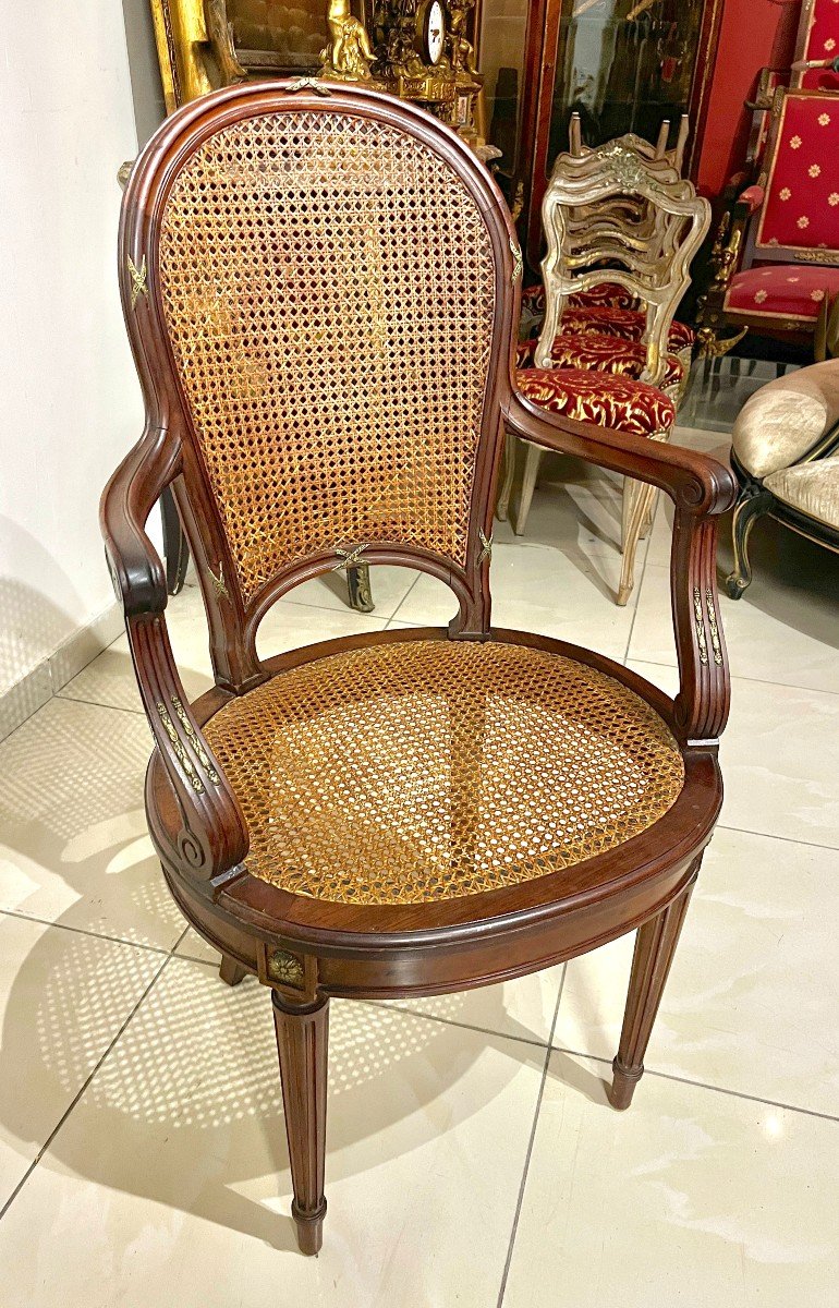 19th Century Lxvi Style Mahogany And Bronze Armchair-photo-7