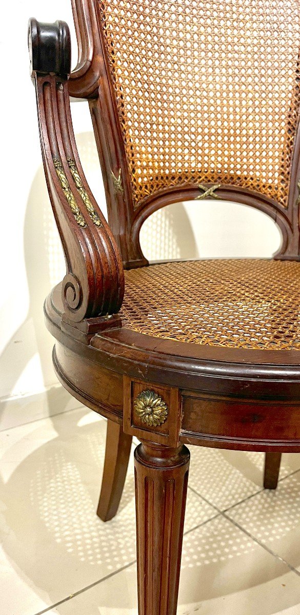 19th Century Lxvi Style Mahogany And Bronze Armchair-photo-8