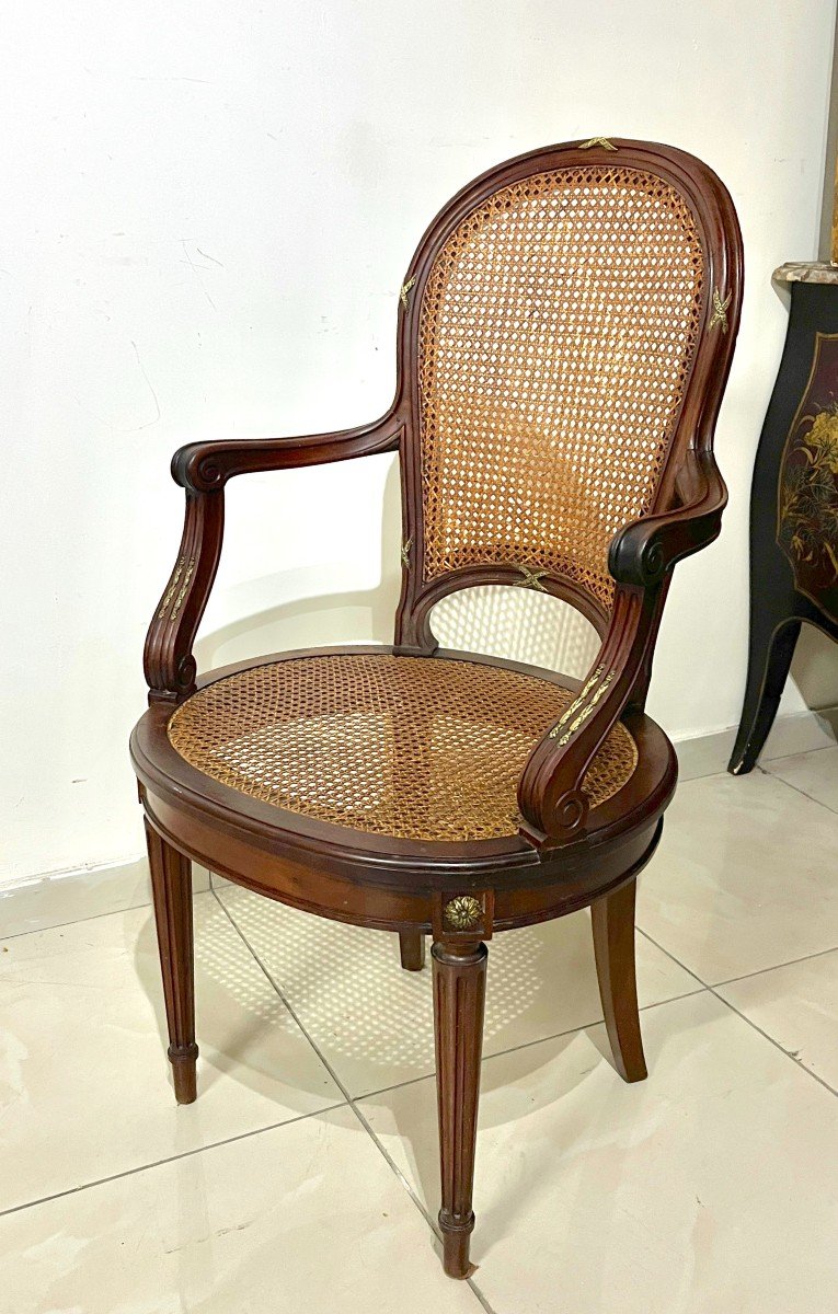 19th Century Lxvi Style Mahogany And Bronze Armchair