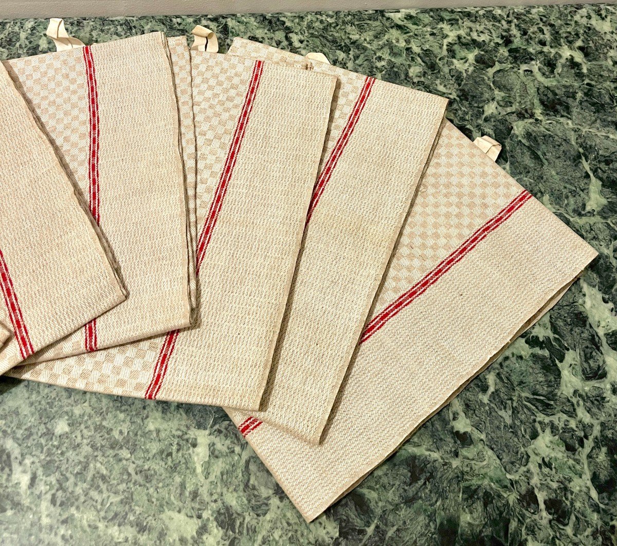 6 Antique Linen Tea Towels-photo-4