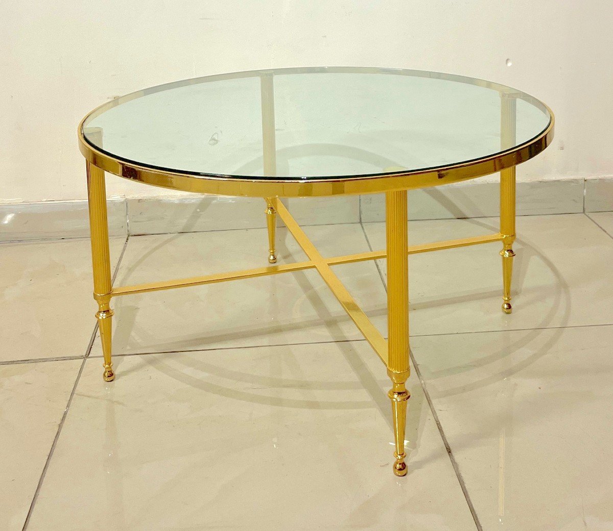 Round Coffee Table In Gold Brass And Glass Top-photo-3