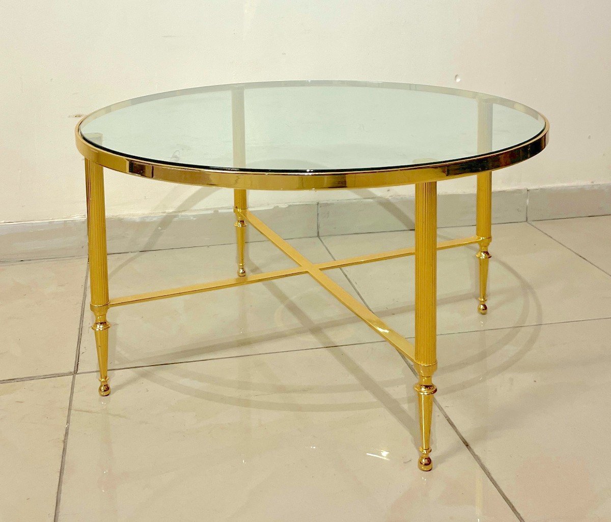 Round Coffee Table In Gold Brass And Glass Top-photo-4