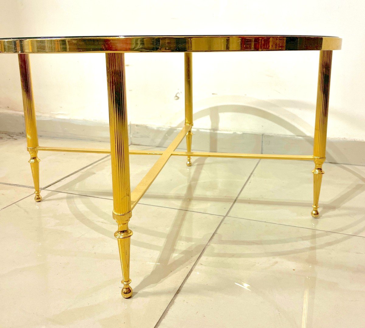 Round Coffee Table In Gold Brass And Glass Top-photo-2