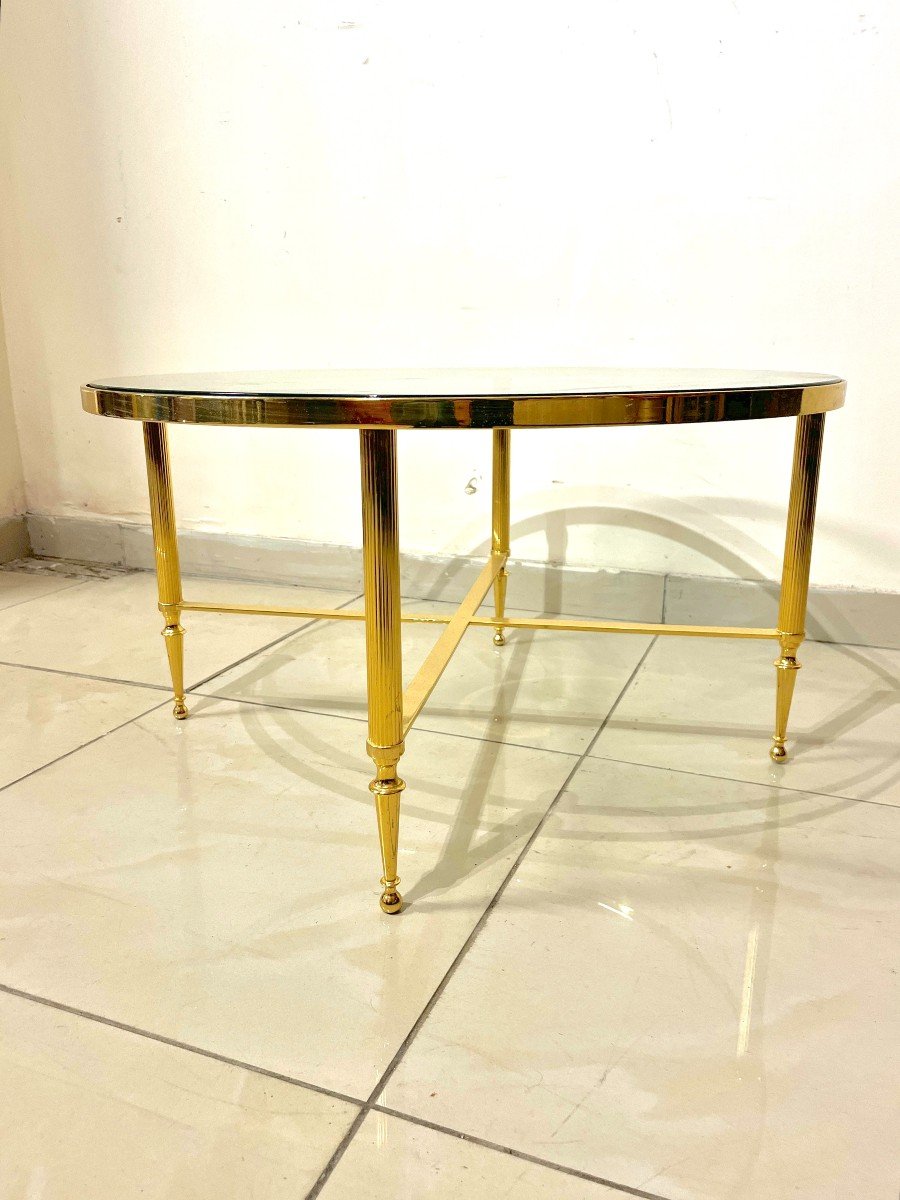 Round Coffee Table In Gold Brass And Glass Top-photo-3